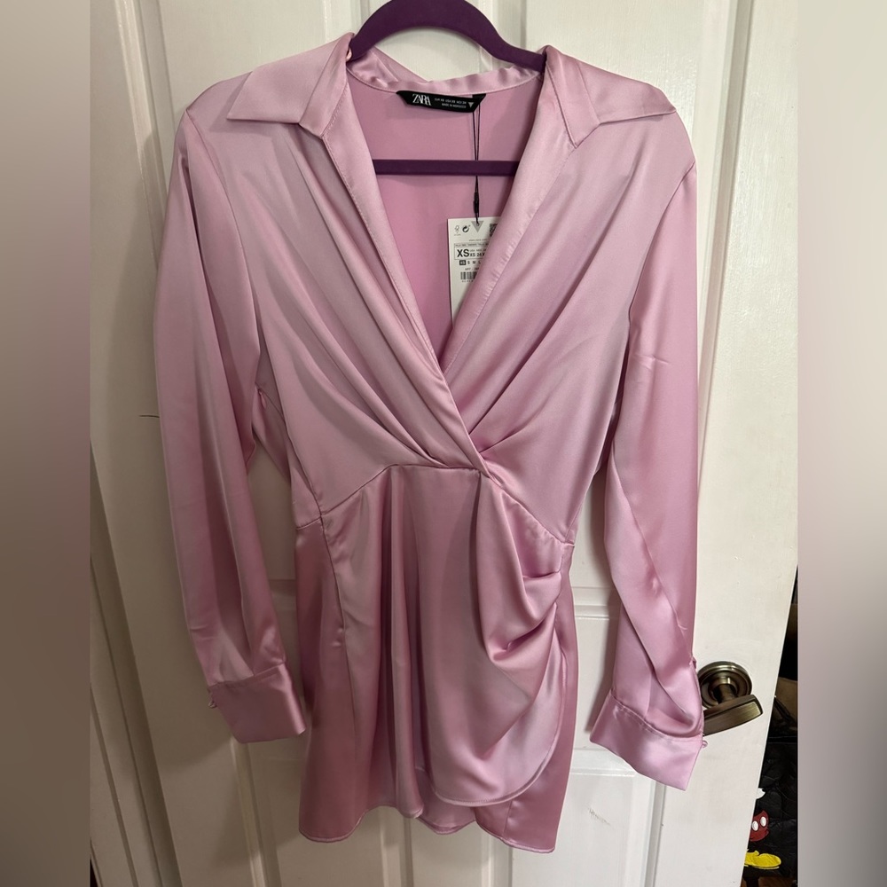 Pink satin dress size XS new with tags